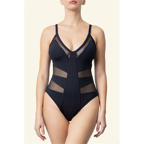 Kenneth Cole One Piece In Solid Black & Plunge Neckline