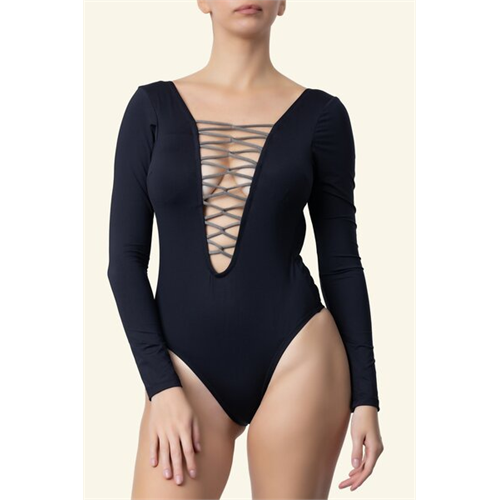 Kenneth Cole One With Piece Plunge Neck And Long Sleeve