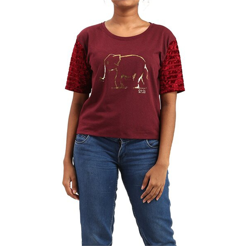 Luv SL Solid Color Gold Foil Elephant Printed Women's T-Shirt