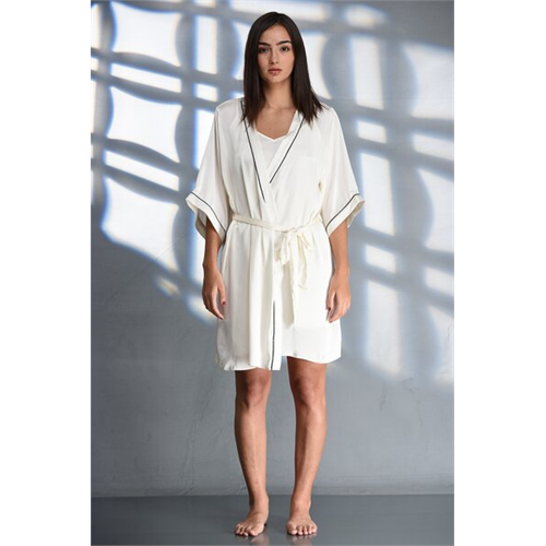 Mackly White Satin Kimono Robe By Seda