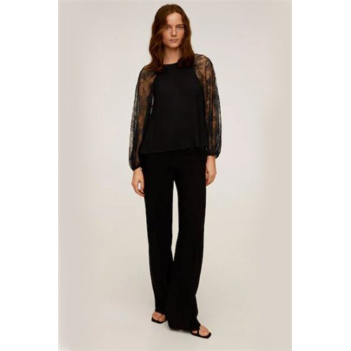 Mango Black Lace Sleeved Top