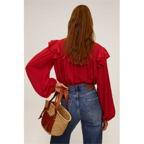 Mango Red Ruffle Sleeve Top