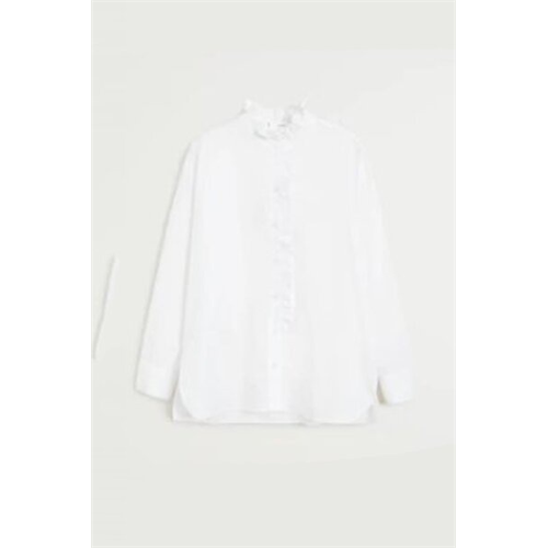 Mango White Ruffle Shirt