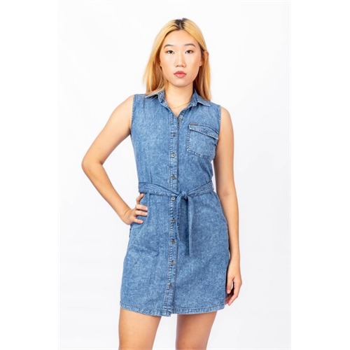 O.D.Co Blue Acid Wash Sleeveless Mini Shirt Dress