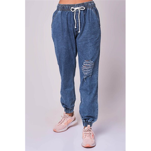 O.D.Co Blue Drawcord Knee Rip Chambray Jogger