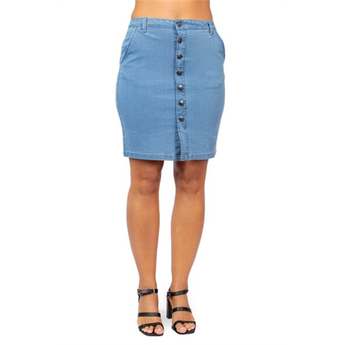 O.D.Co Blue Front Button Fitted Midi Skirt