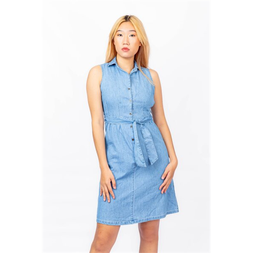 O.D.Co Blue Sleeveless Buttoned Knee Length Dress