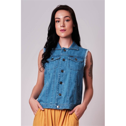 O.D.Co Blue Sleeveless Denim Trucker Jacket