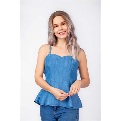 O.D.Co Blue Strappy Sweetheart Neck Peplum Top