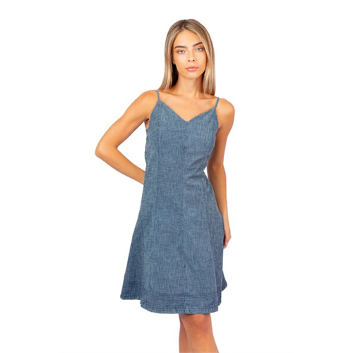 O.D.Co Blue Strappy V Neck Bodycon Chambray Dress