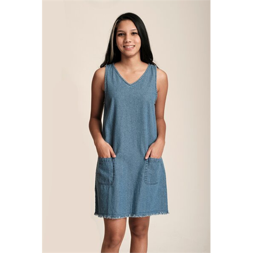 O.D.Co Chambray Denim Raw Edge Sleeveless Mini Hem Dress