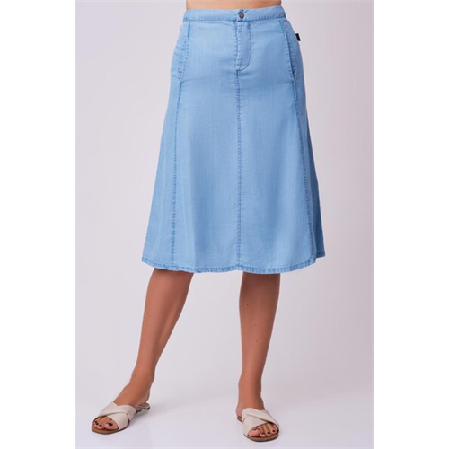 O.D.Co Light Blue Button Fly Knee Length A-Line Chambray Skirt