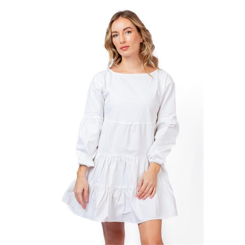O.D.Co White Long Sleeve Tiered Mini Dress