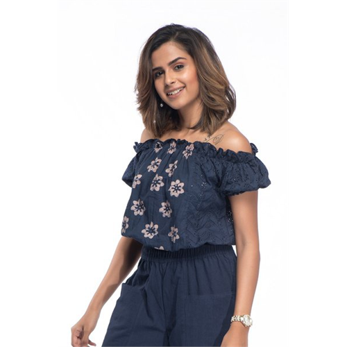 Odel Navy Off Shoulder Top