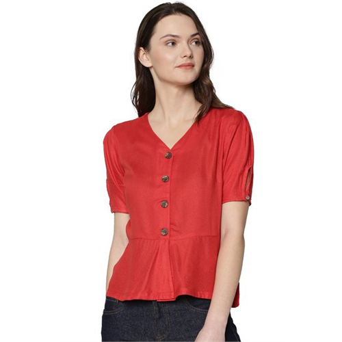 Only May Solid Color Front Button Peplum Top