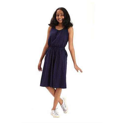 Pinkabelle Navy Blue Tie Up Knee Length Dress