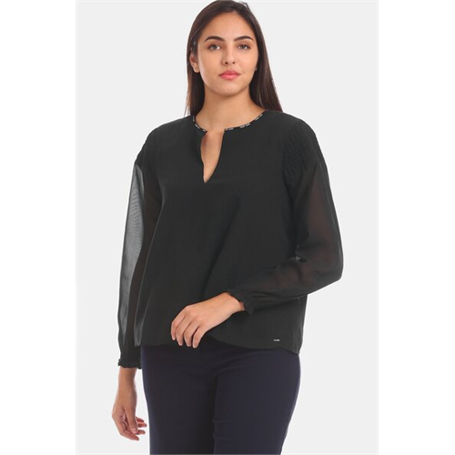 Tommy Hilfiger Black Long Sleeves V Neck Top