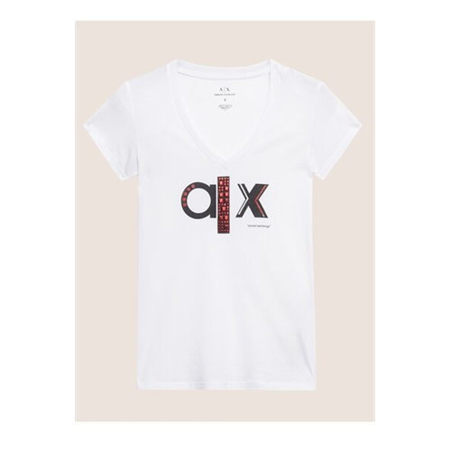 Armani Exchange V Neck Metallic Graphic T-shirt