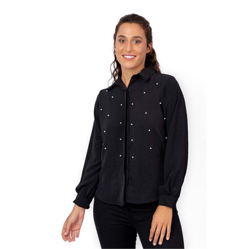 Closet Black Long Sleeve Front Beaded Shirt