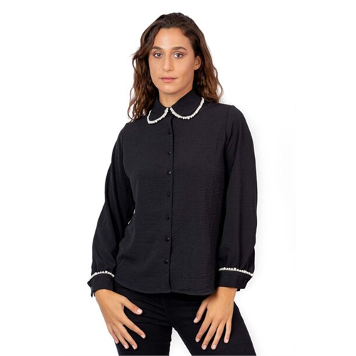 Closet Black Long Sleeve Peterpan Pearl Collar Shirt