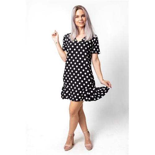 Closet Black Polka Dot V Neck Dress With Pleated Hem Detail