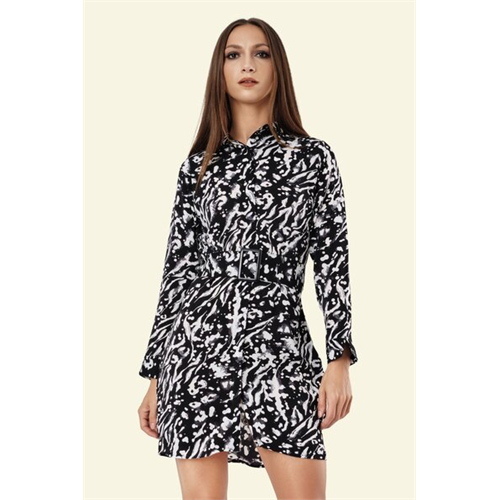 Closet Black Printed Mini Shirt Dress With Belt