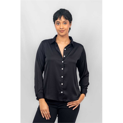 Closet Black Shimmer Hidden Placket Long Sleeve Shirt