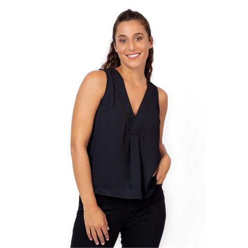 Closet Black Sleeveless V Neck Front Inverted Pleat Top