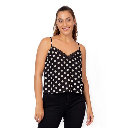 Closet Black & White Polka Dot Lace Neck Cami Top