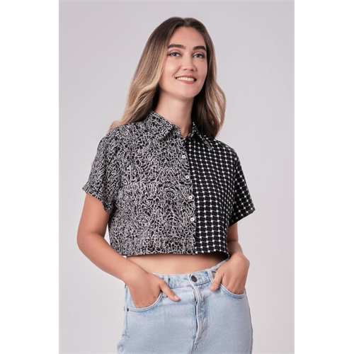 Closet Black & White Print Mix And Match Crop Shirt