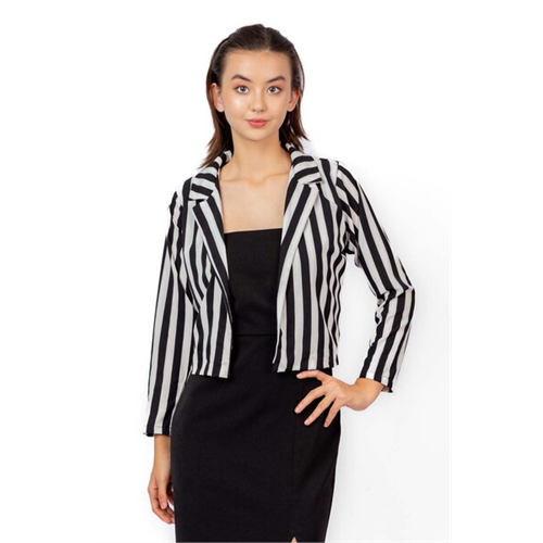 Closet Black & White Striped Basic Cropped Blazer