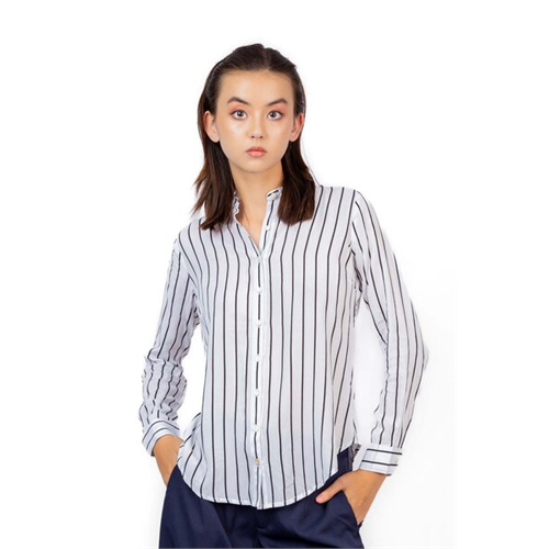 Closet Black & White Striped Basic Curved Hem Shirt