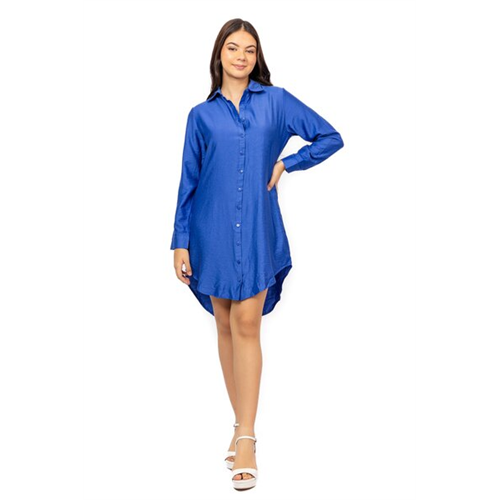 Closet Blue Long Sleeve Mini Curved Hem Shirt Dress