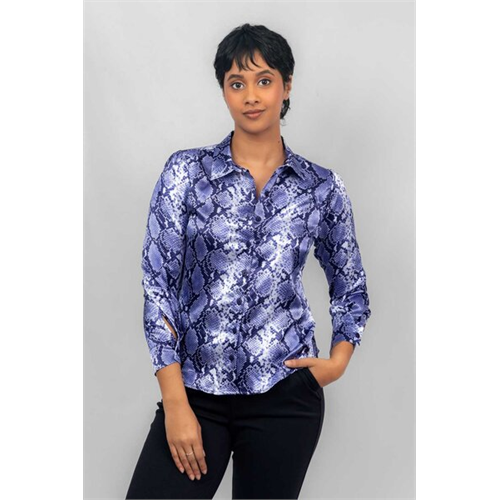 Closet Blue & Silver Snake Printed Long Sleeve Loose Fitted Satin Shirt