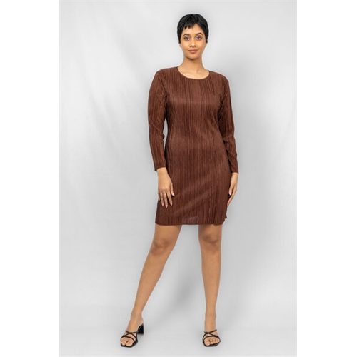 Closet Brown Textured Long Sleeve Knee Length Dress