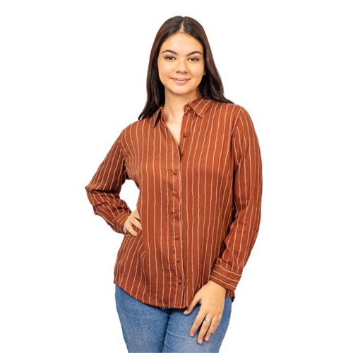 Closet Brown & White Striped Basic Long Sleeve Shirt