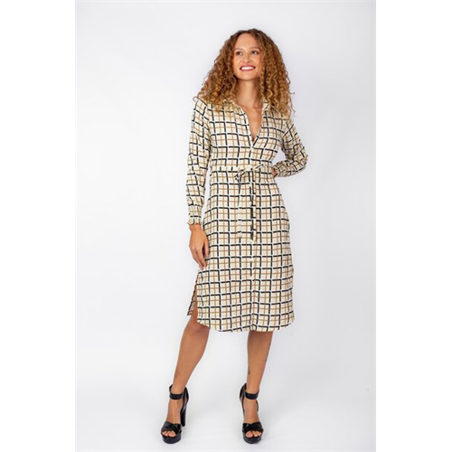 Closet Checked Long Sleeve Formal Midi Dress