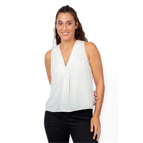 Closet Cream Sleeveless V Neck Front Inverted Pleat Top