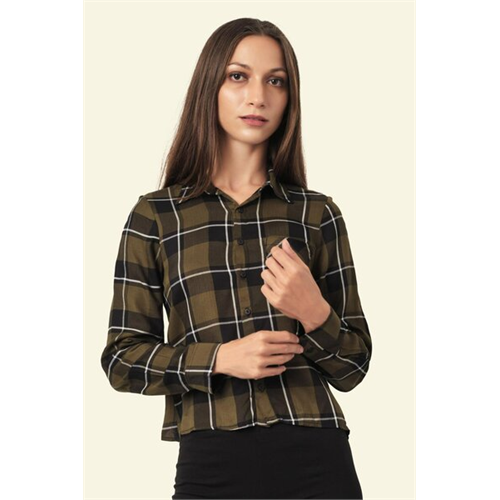 Closet Green & Black Check Back Overlap Shirt