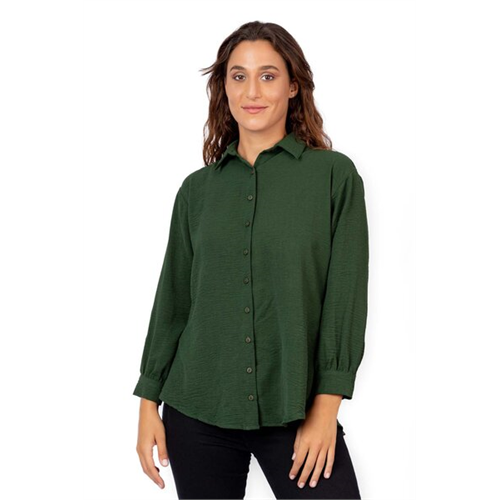 Closet Green Curved Hem Back Slit Long Sleeve Shirt