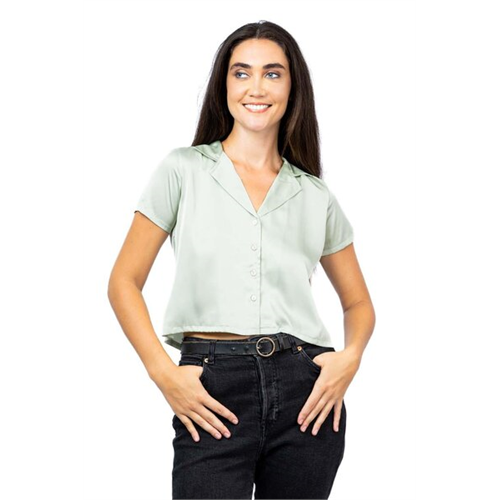 Closet Green Shimmer Cropped Short Sleeve Shirt