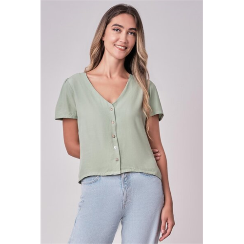 Closet Green Short Sleeve Button Down Basic Top