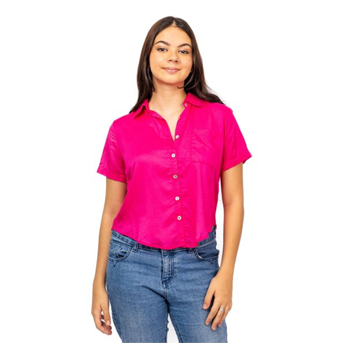 Closet Hot Pink Front Pocket Short Sleeve Boxy Shirt