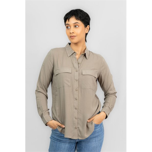 Closet Khaki Long Sleeve Cargo Pocket Reguler Fit Shirt