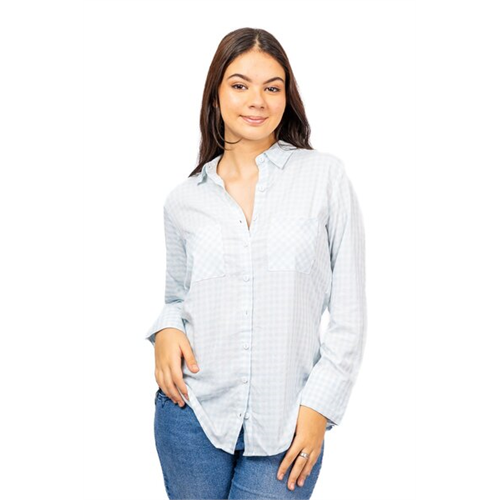 Closet Light Blue Checked Front Pocket Long Sleeve Loose Fit Shirt