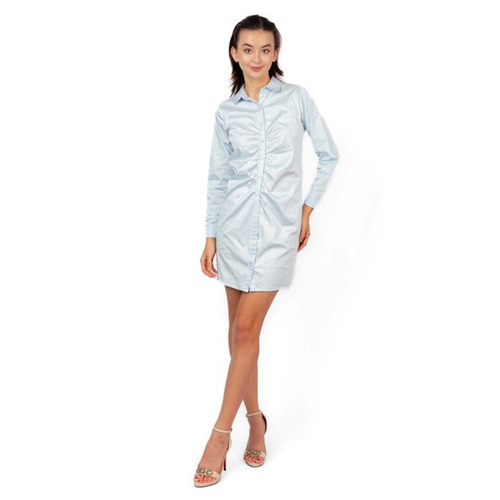 Closet Light Blue Gathered Placket Detailed Shirt Dress