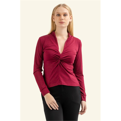 Closet Maroon Front Knot Detailed Formal Top