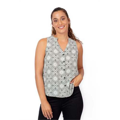 Closet Multi Printed Sleeveless V Neck Buttoned Top