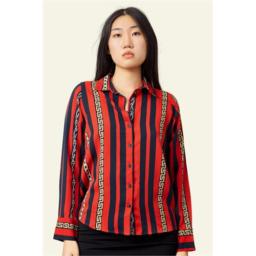 Closet Multi Red And Navy Formal Chain Print Shirt