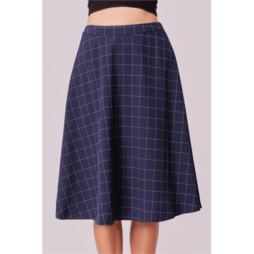 Closet Navy Checked Flared Midi Skirt